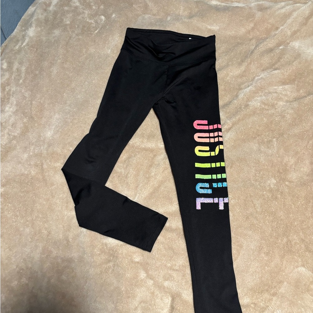 Justice Black Kids Leggings with Multicolor Logo